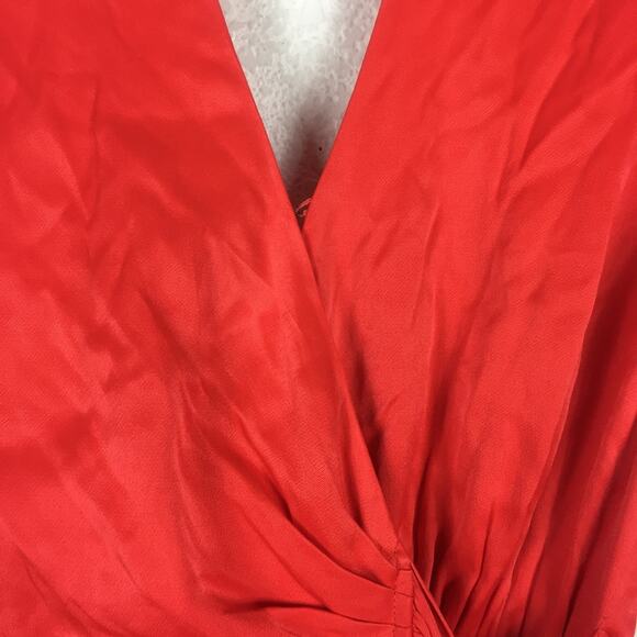 Anthropologie Maeve Open-Back Satin Wrap Midi Dress Orange Small - Picture 9 of 16